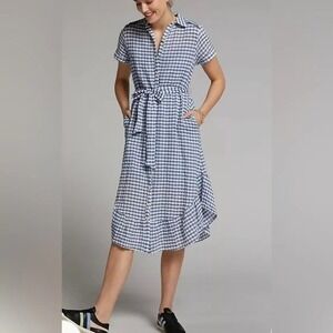 MAEVE Anthropologie Womens Sz M Finley Gingham Seersucker Shirtdress Belted